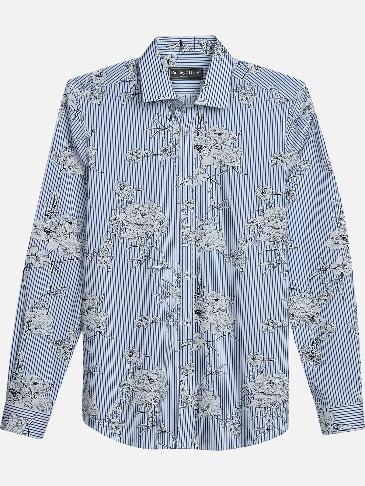 Paisley & Gray Slim Fit Stripe And Flowers Etched Shirt | All Clearance ...