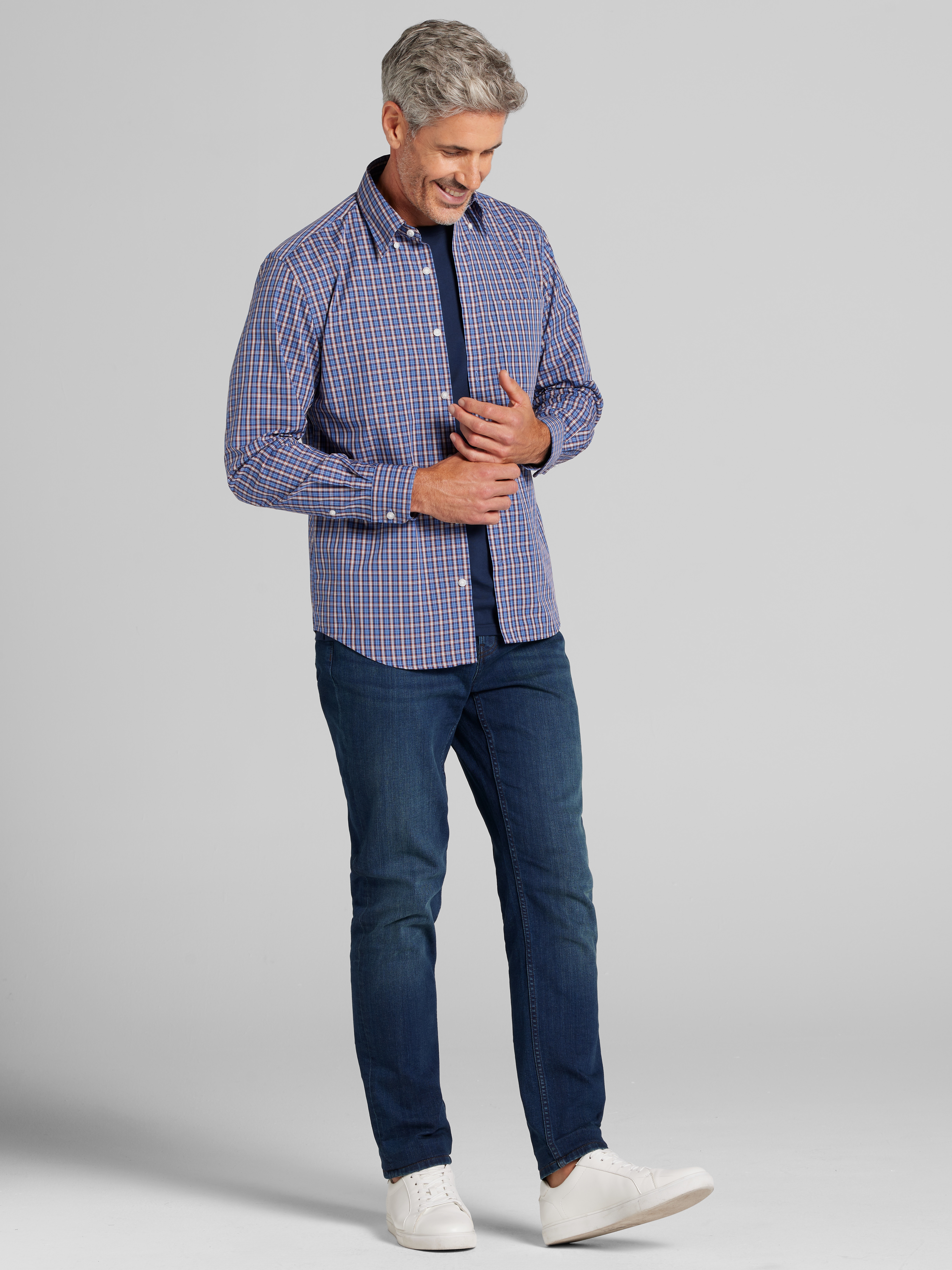 Modern Fit Plaid Button Up Shirt