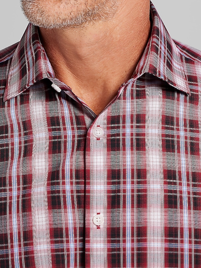 Wilke-Rodriguez Big & Tall Men's Modern Fit Plaid Button Up Shirt , Burgundy