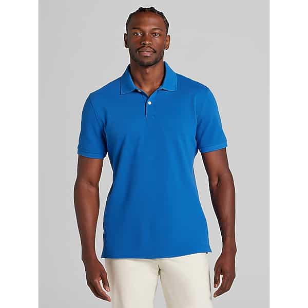 Wilke-Rodriguez Modern Fit Pique Knit Polo Shirt in Deja Vu Blue, Size Medium – Short-Sleeve Cotton Blend Golf and Casual Polo for Men
