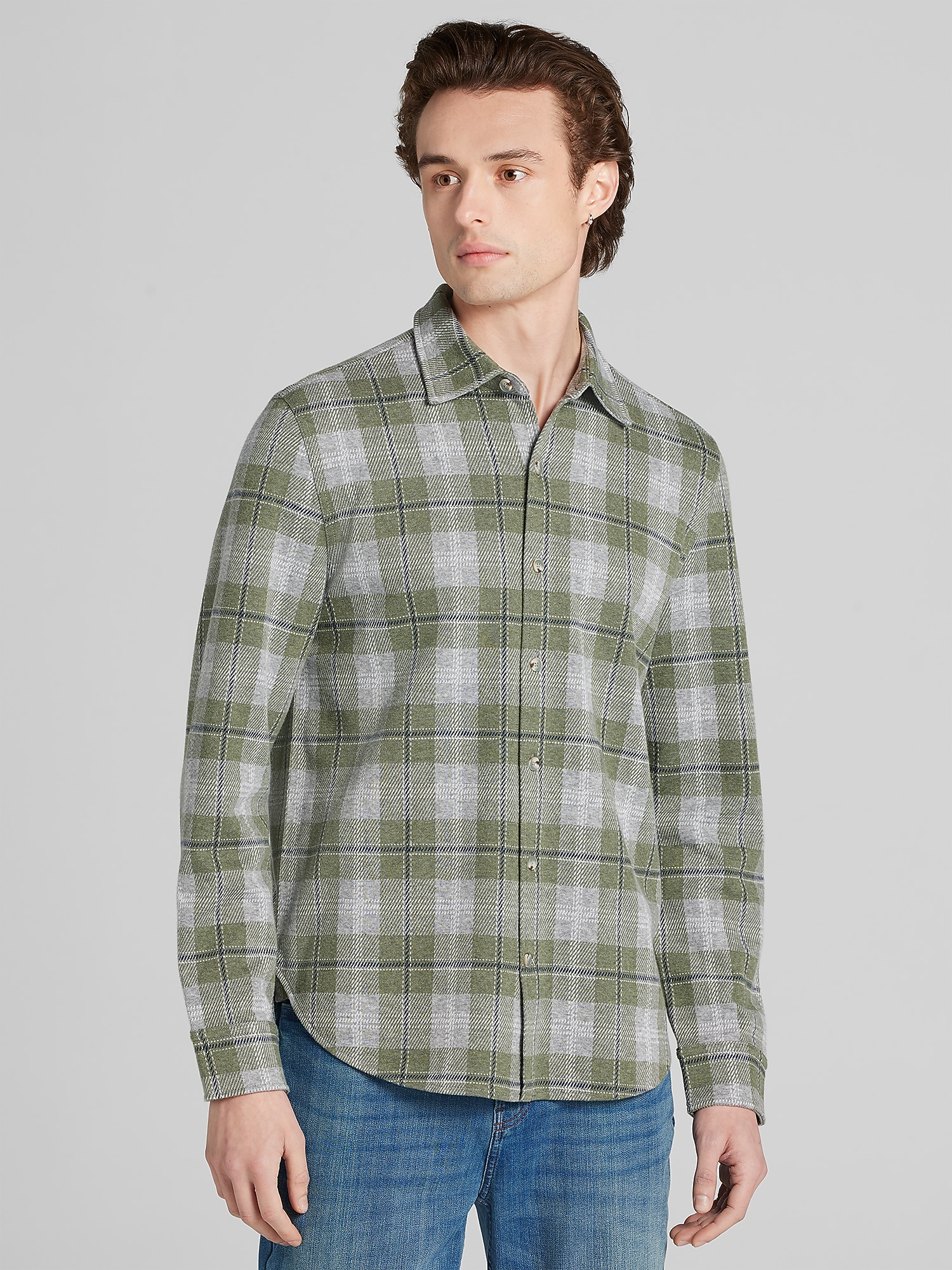 Joseph Abboud Modern Fit Button Up Overshirt (Sea Spray, L)