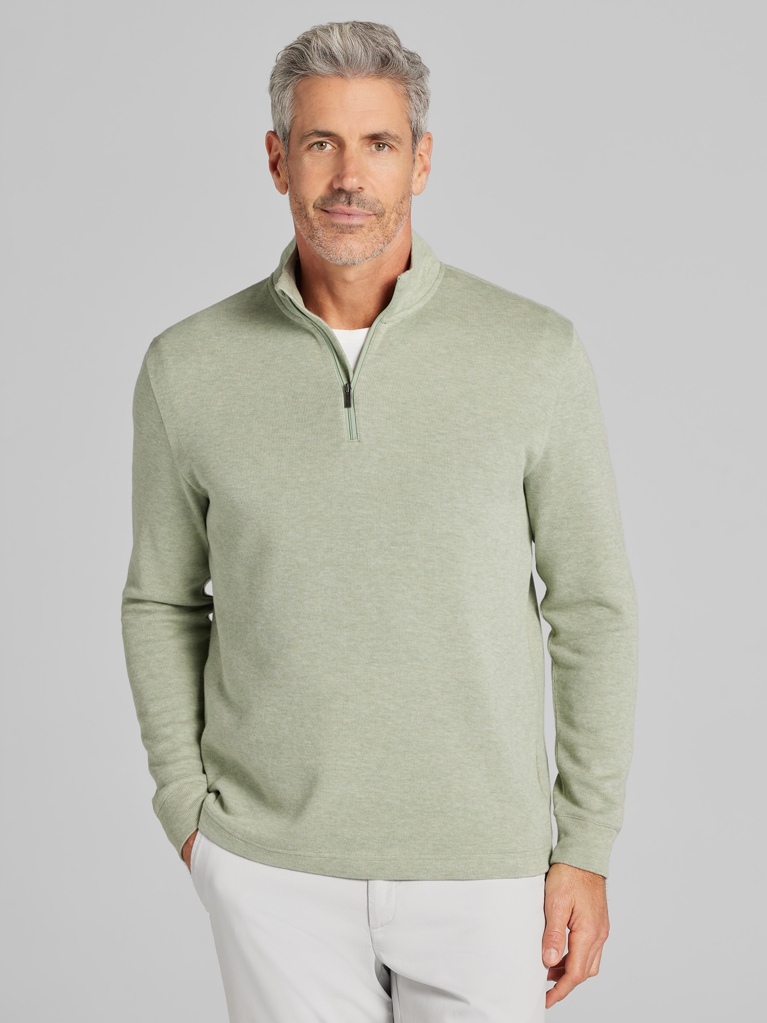 Joseph Abboud Cotton Modal Quarter Zip Pullover, Basil Heather