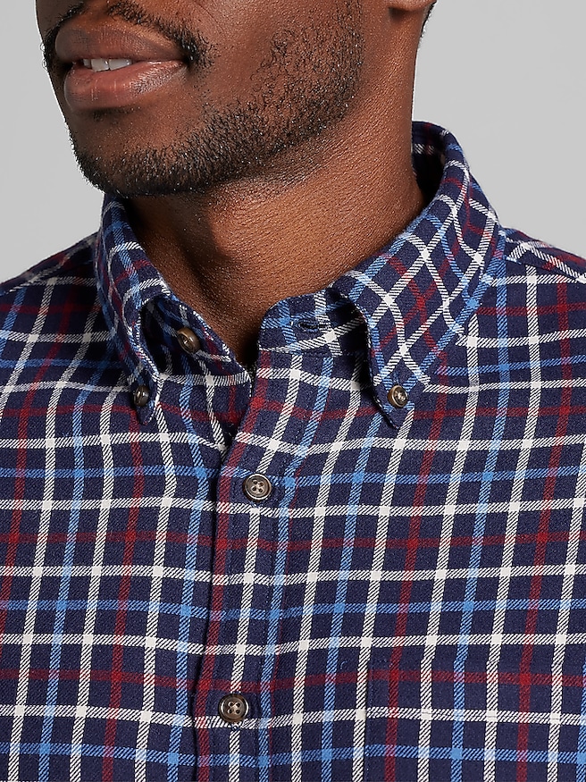Wilke-Rodriguez Men's Modern Fit Flannel Button Up Shirt , Blue/Rust