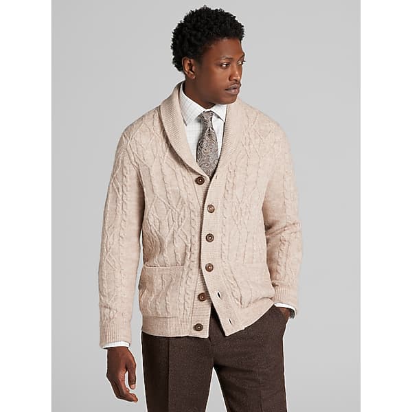 Paisley & Gray Men's Slim Fit Shawl Collar Cardigan Sand - Size: Small TMW6T1T10021