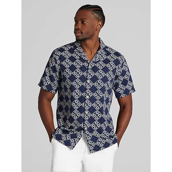 Joseph Abboud Men's Modern Fit Premium Cotton Short Sleeve Camp Shirt Navy - Size: XL