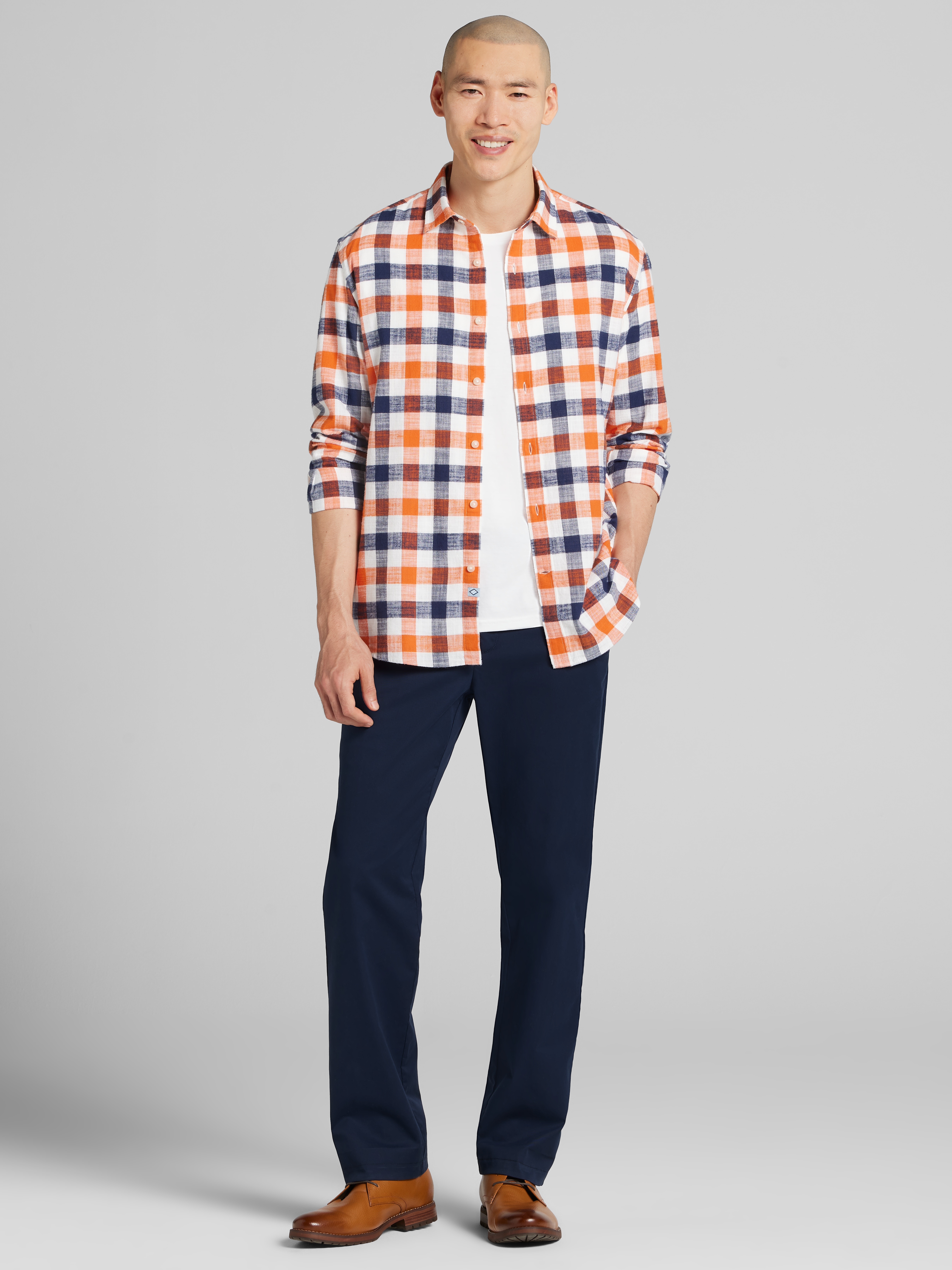 Modern Fit Plaid Button Up Shirt