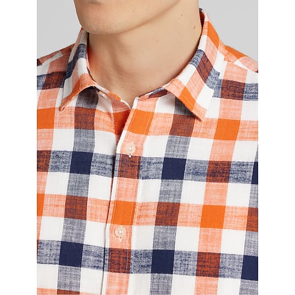 Joseph Abboud Big & Tall Men's Modern Fit Plaid Button Up Shirt Orange/Blue - Size: 4XLT