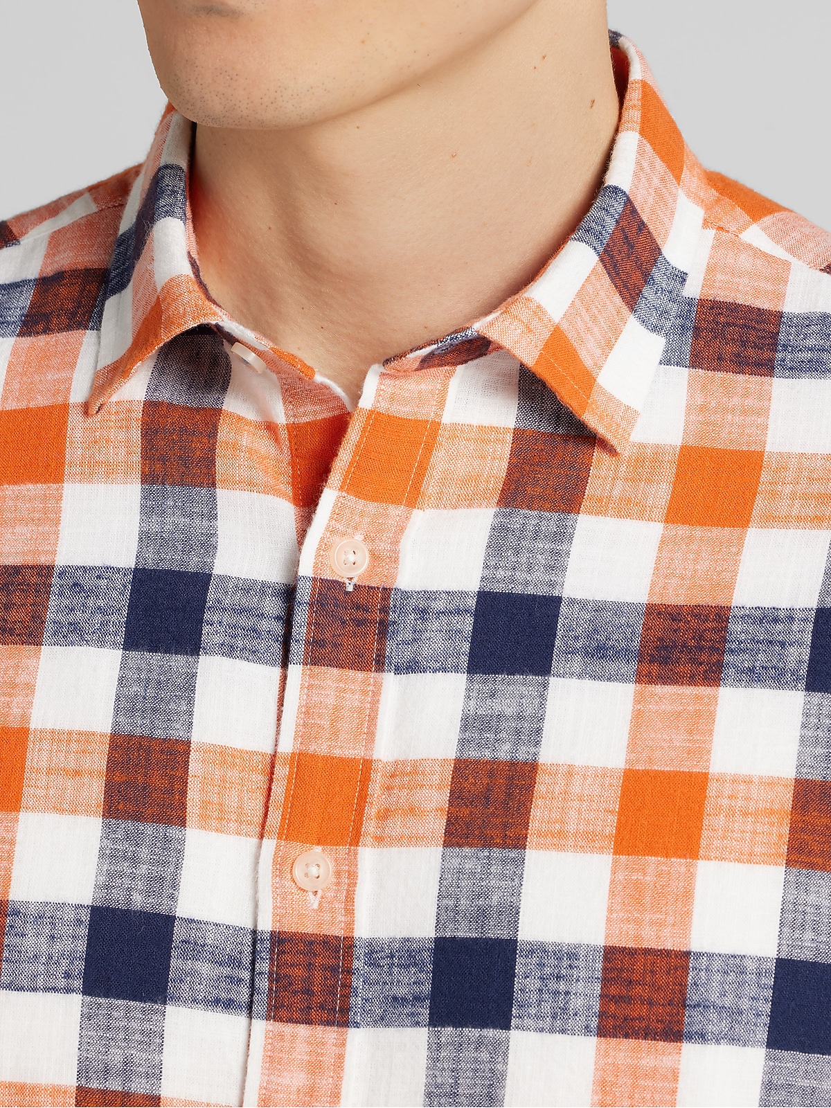 men's orange plaid dress shirt Modern Fit Plaid Button Up Shirt | Orange/Blue
