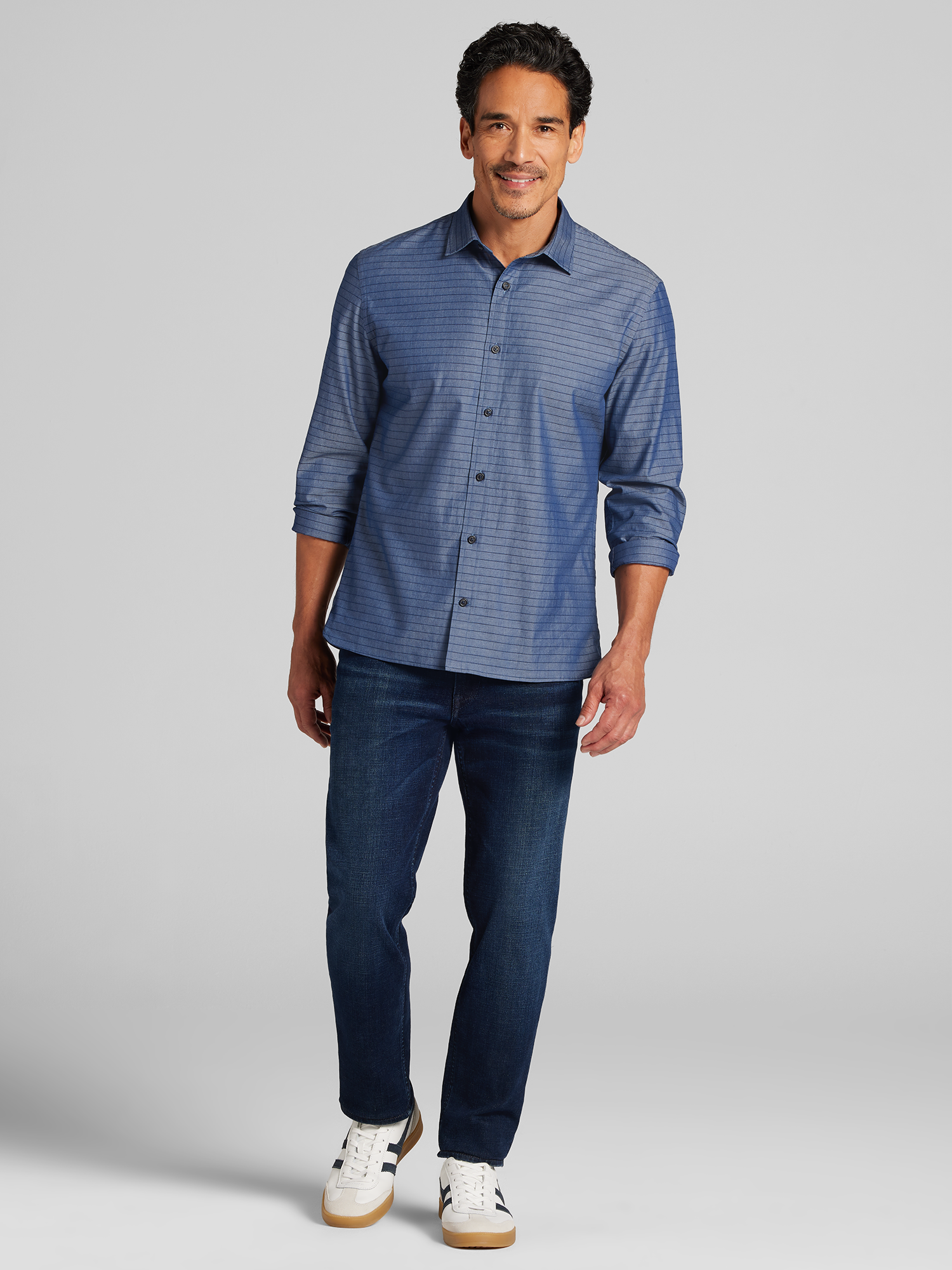 Modern Fit Horizontal Stripe Button Up Shirt