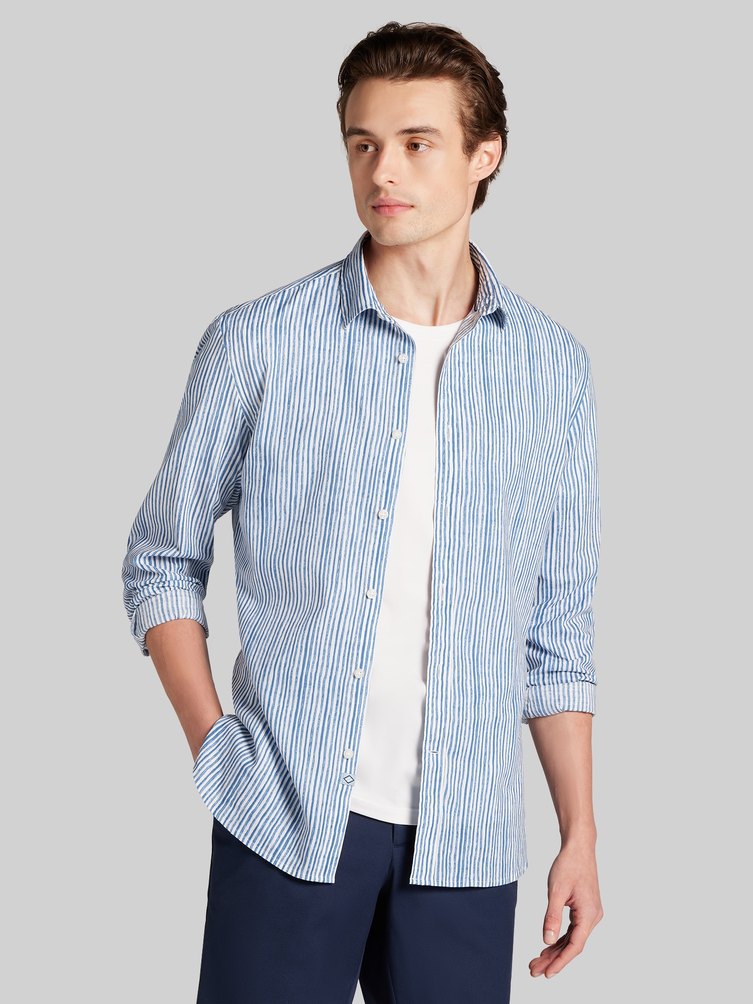 Modern Fit Stripe Button Up Shirt