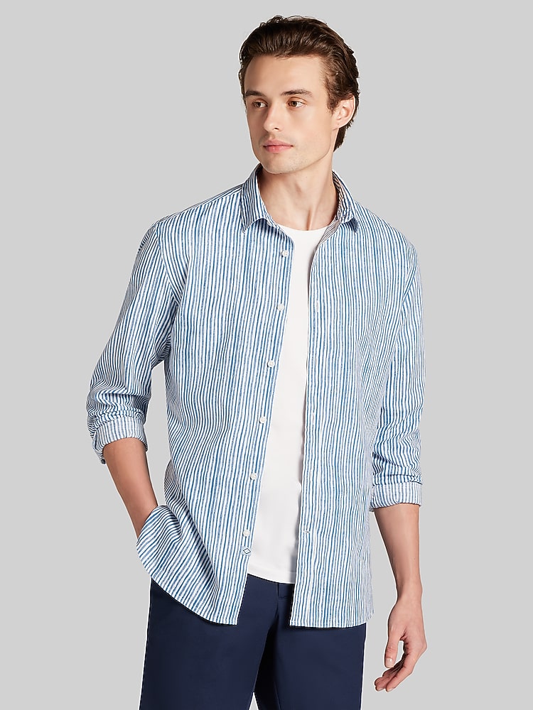 blue and white striped dress shirt mens Blue and White Striped Button Down Dress Shirt