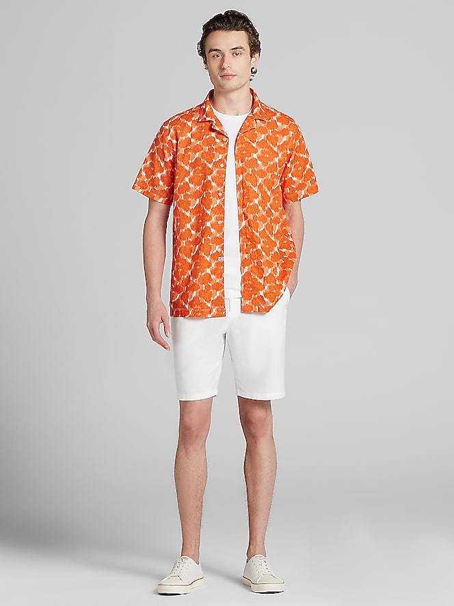 Joseph Abboud Modern Fit Linen Blend Short Sleeve Camp Shirt