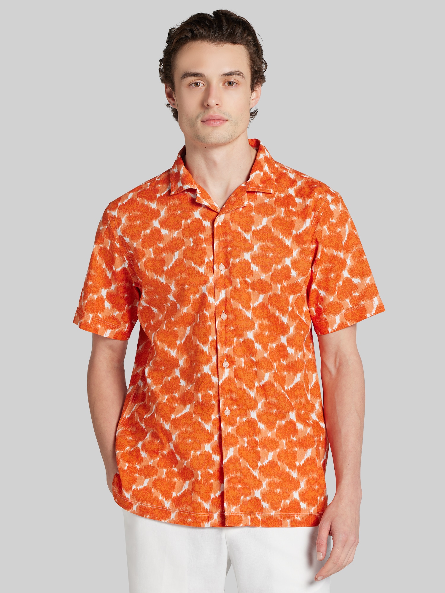 Joseph Abboud Modern Fit Linen Blend Short Sleeve Camp Shirt