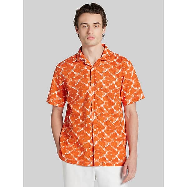 Joseph Abboud Big & Tall Men's Modern Fit Linen Blend Short Sleeve Camp Shirt Orange - Size: XXL