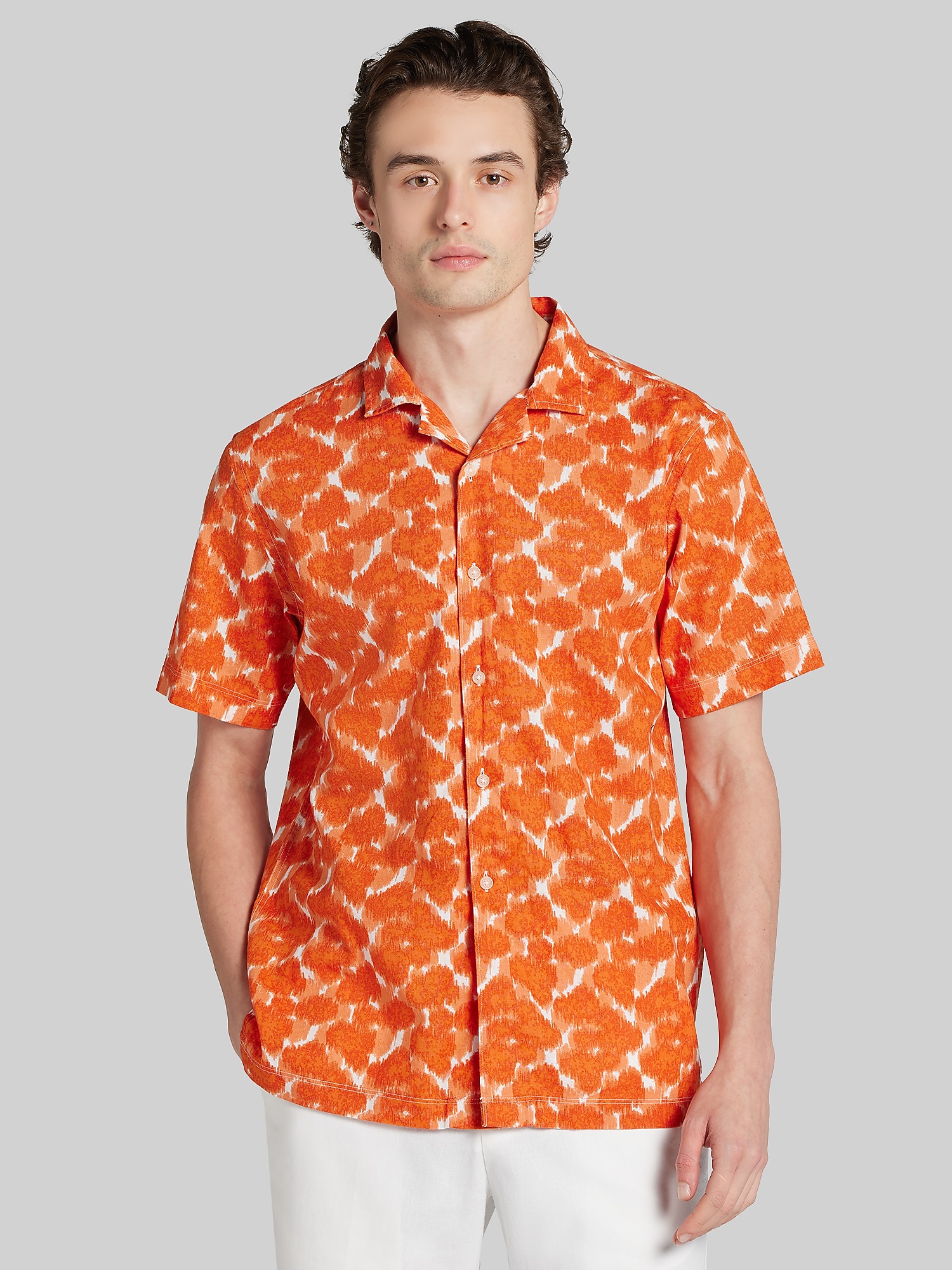 Joseph Men's Modern Fit Linen Blend Camp Shirt (Orange, L)