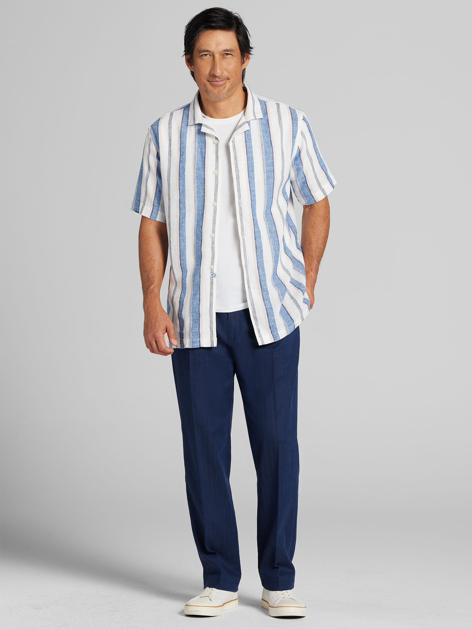 Modern Fit Stripe Camp Shirt