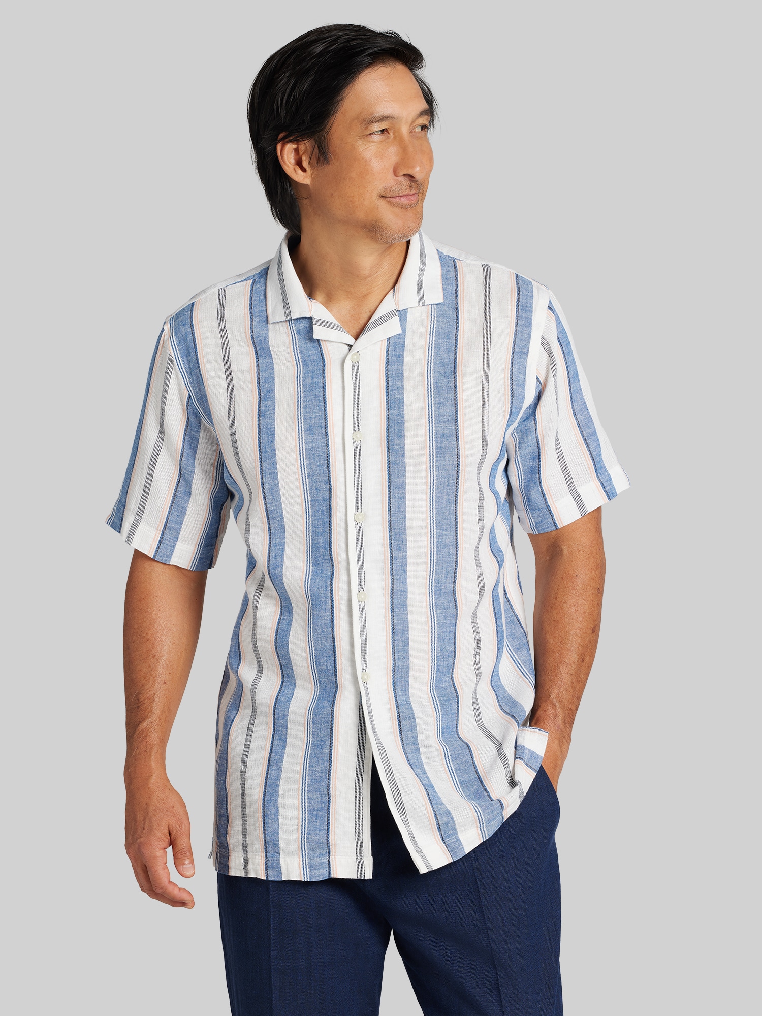 Modern Fit Stripe Camp Shirt