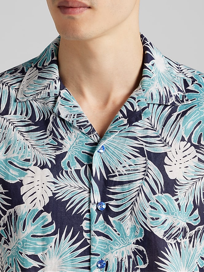 Joseph Abboud Modern Fit Linen Blend Short Sleeve Camp Shirt