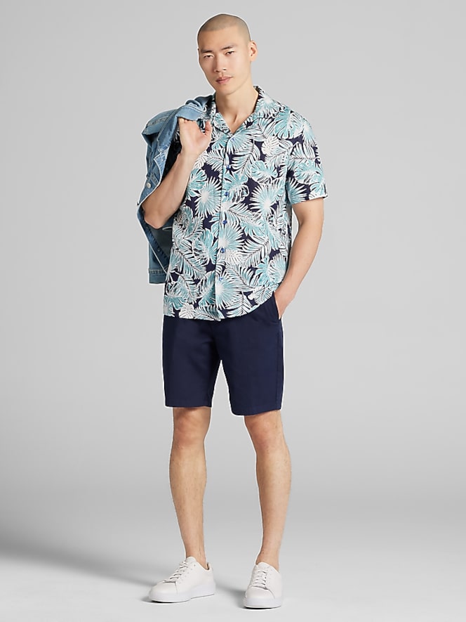 Joseph Abboud Modern Fit Linen Blend Short Sleeve Camp Shirt
