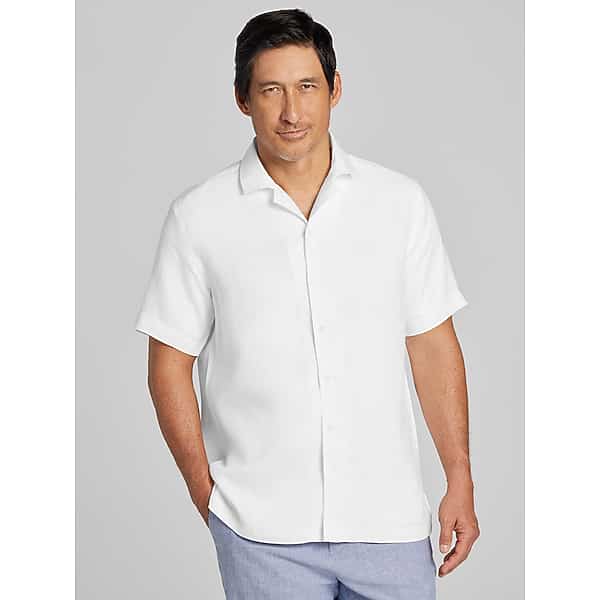 Joseph Abboud Men's Modern Fit Linen Blend Short Sleeve Camp Shirt White - Size: XL