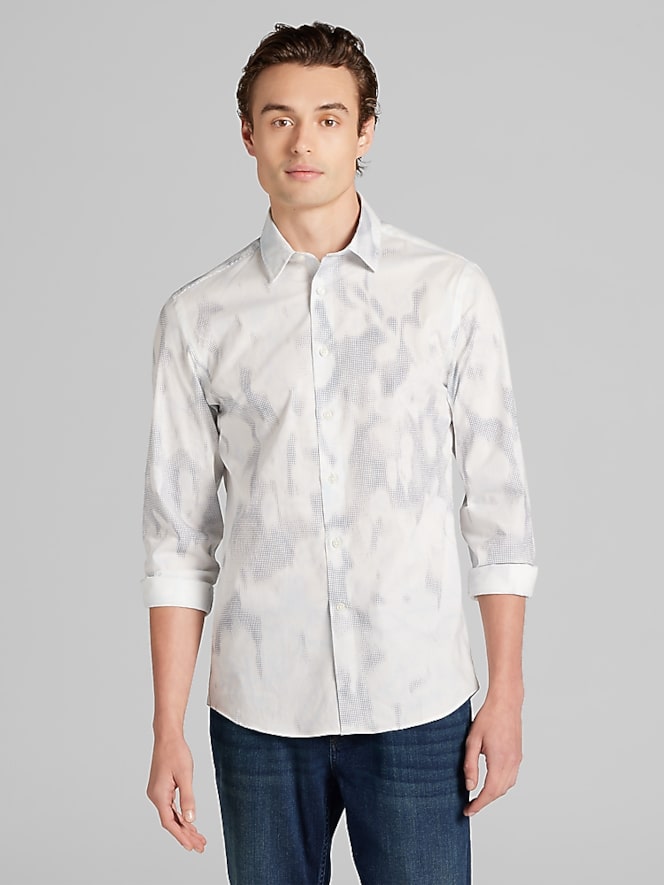 Awearness Kenneth Cole CHILLFLEX Performance Stretch Button Up Shirt, White/Blue/Grey - Image 2 of 4