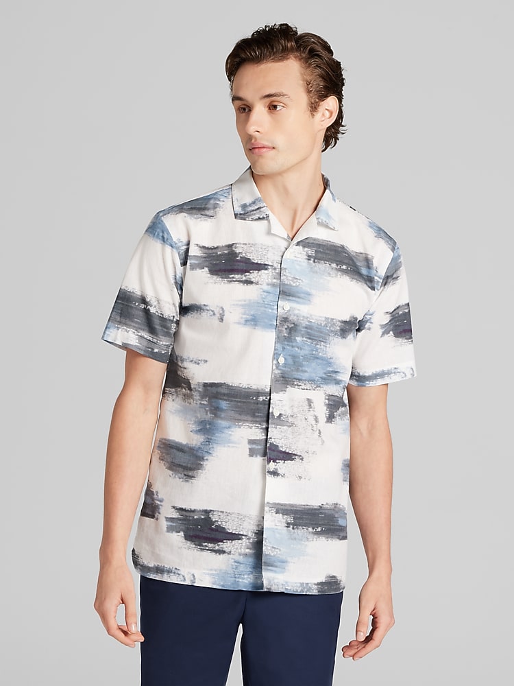 Awearness Kenneth Cole CHILLFLEX Linen Blend Short Sleeve Camp