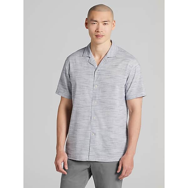 Joseph Abboud Men's Modern Fit 100% Cotton Short Sleeve Camp Shirt Dark Blue - Size: Medium