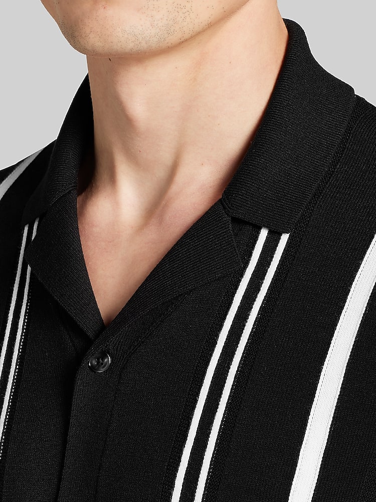 Awearness Kenneth Cole Short Sleeve Button Front Polo Sweater, Jet