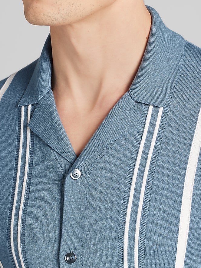 Awearness Kenneth Cole Short Sleeve Button Front Polo Sweater, Oceanview - Image 2 of 4