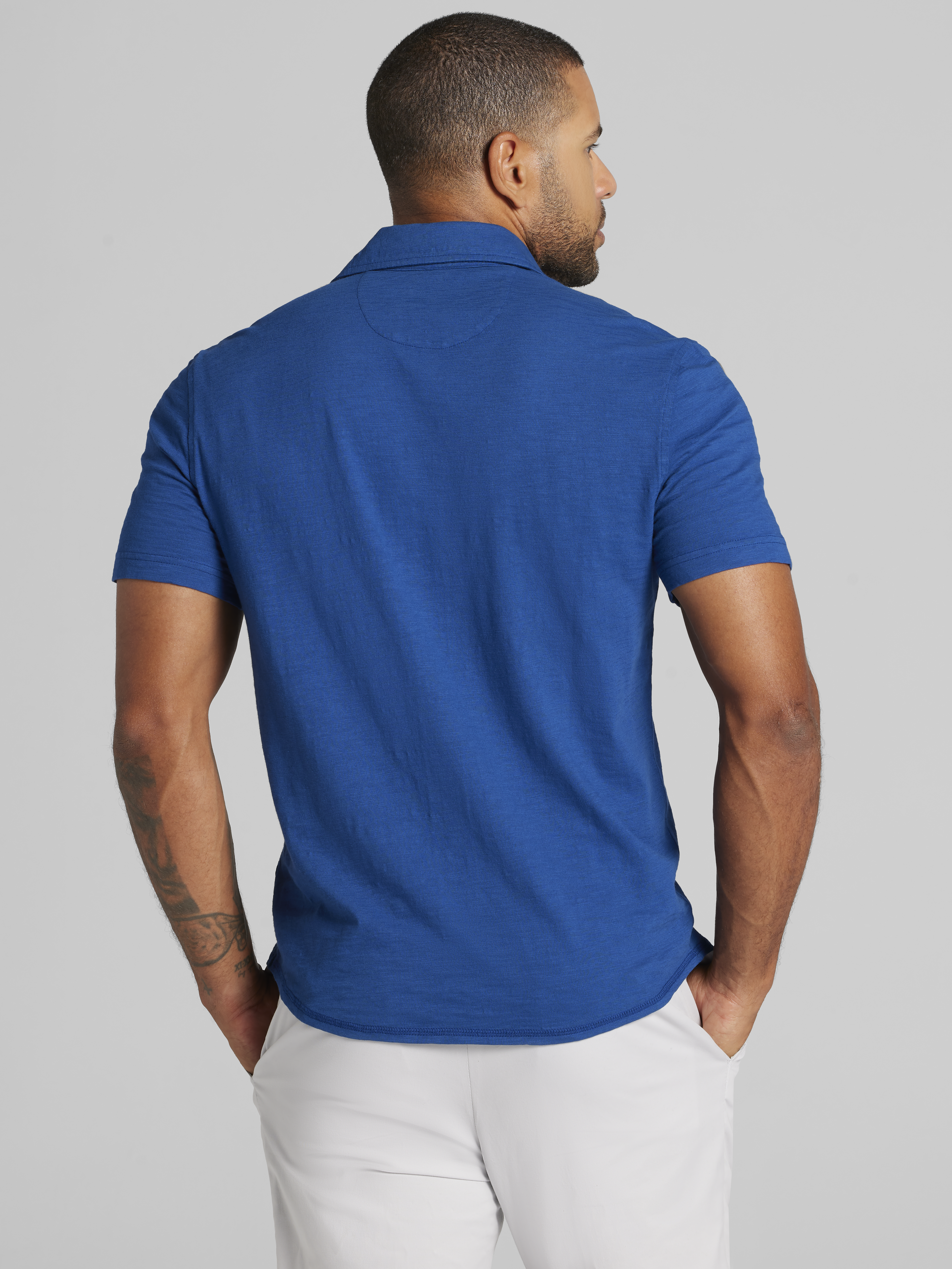 Modern Fit Short Sleeve Knit Button Up Shirt