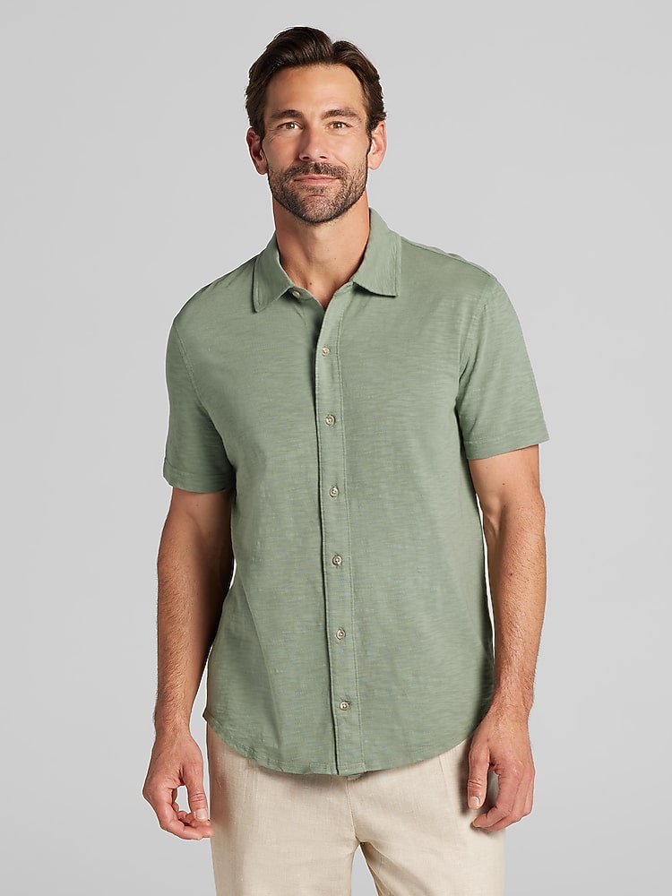 Joseph Abboud Modern Fit Short Sleeve Button Up Shirt, Olive - Green |  Short Sleeve Button Up Shirts | Men's Wearhouse