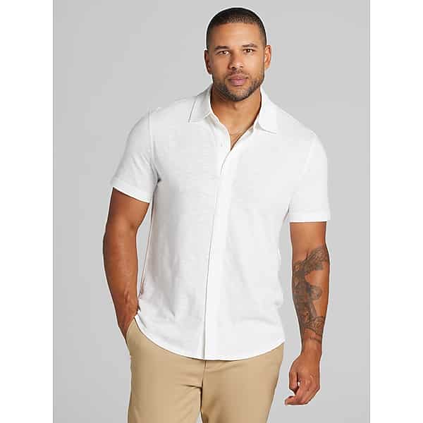 Joseph Abboud Men's Modern Fit Short Sleeve Knit Button Up Shirt Bright White - Size: Small