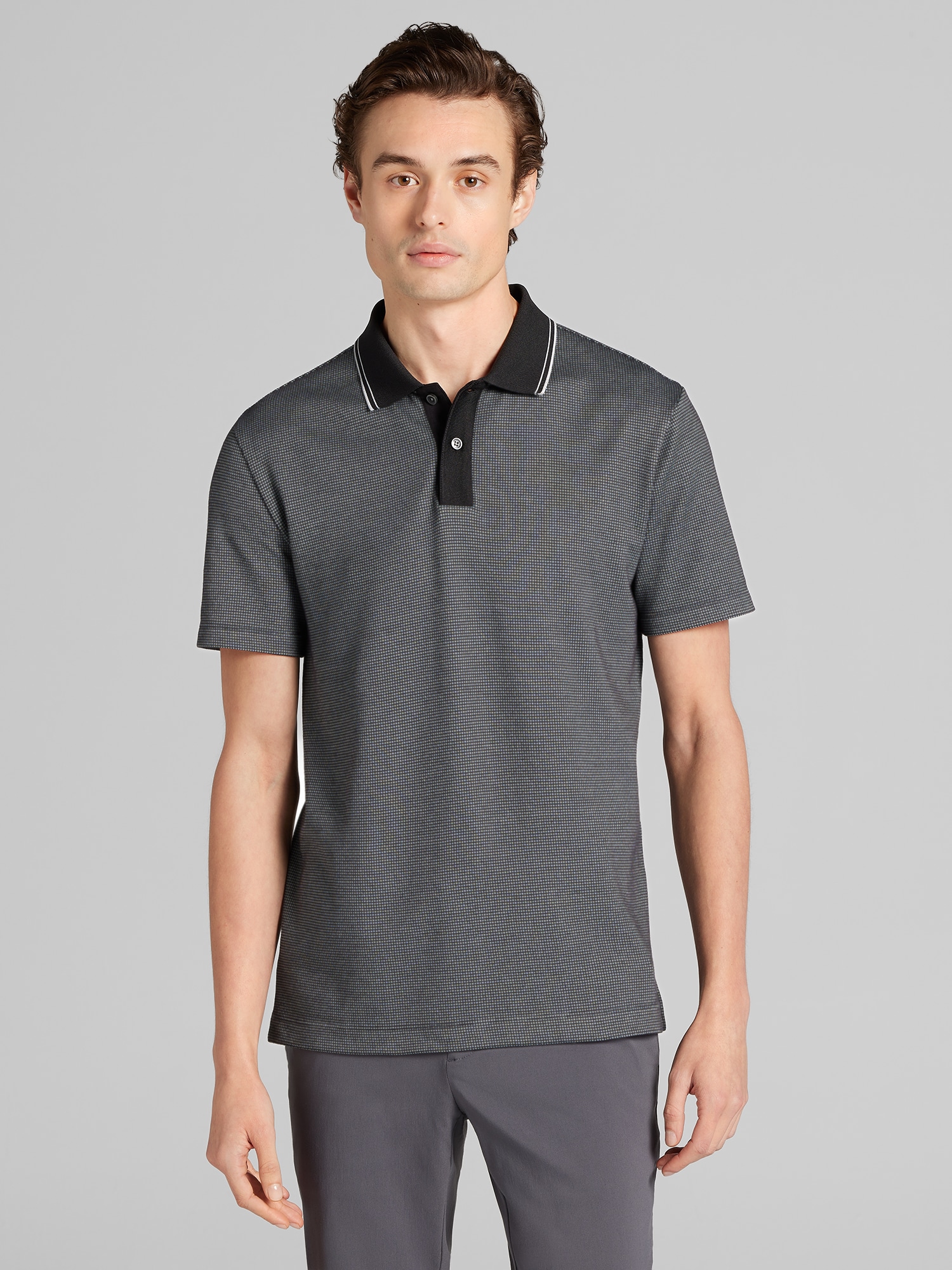 Awearness Kenneth Cole Grid Jacquard Polo, Jet Black | Polo Shirts