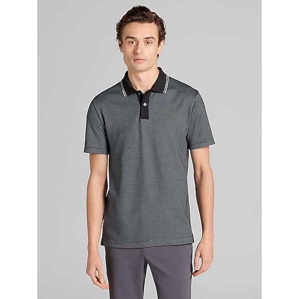 Awearness Kenneth Cole Men's Slim Fit Grid Jacquard Polo Jet Black - Size: Large