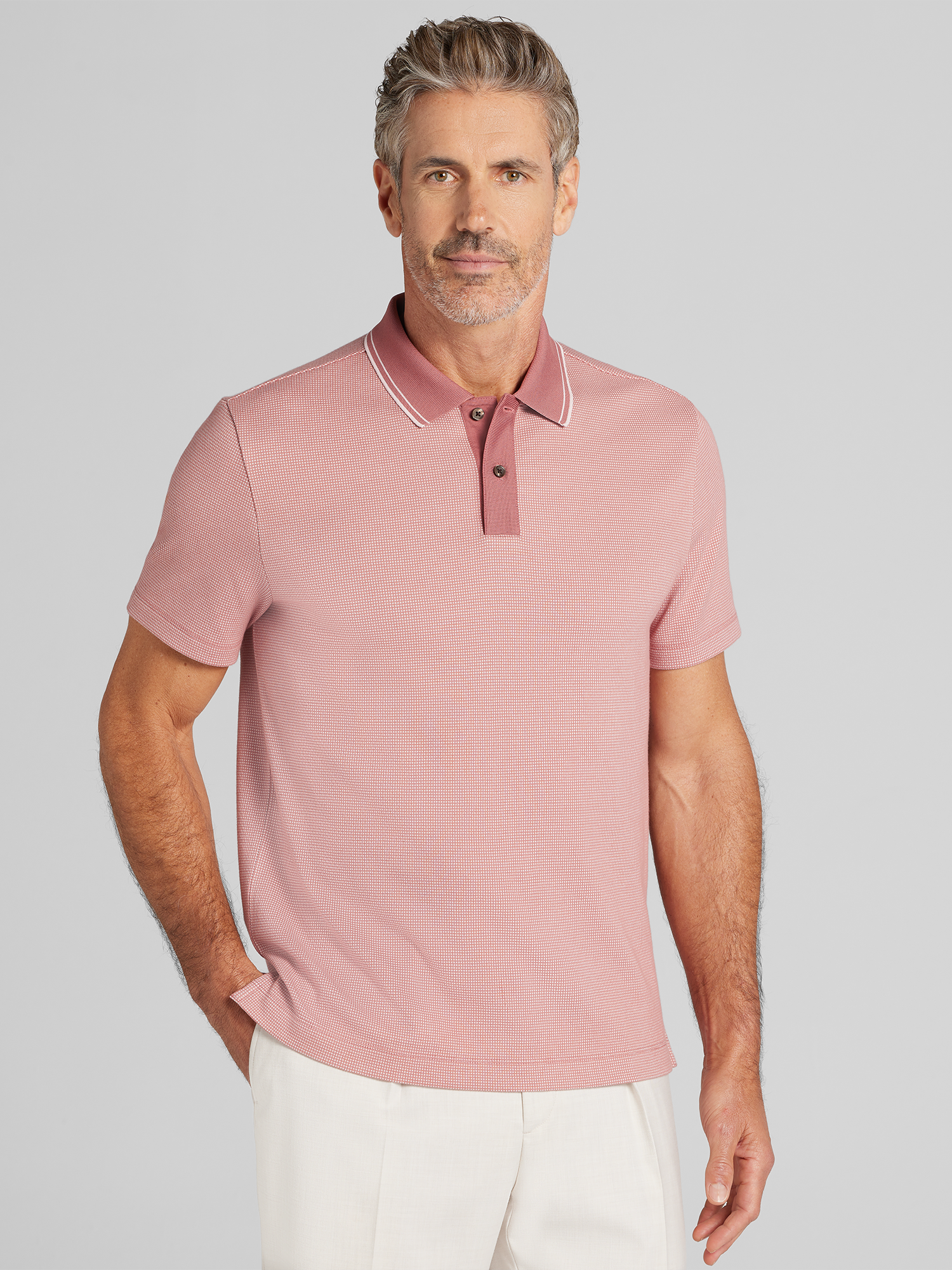 Awearness Kenneth Cole Grid Jacquard Polo, Red - Size: S | Polo