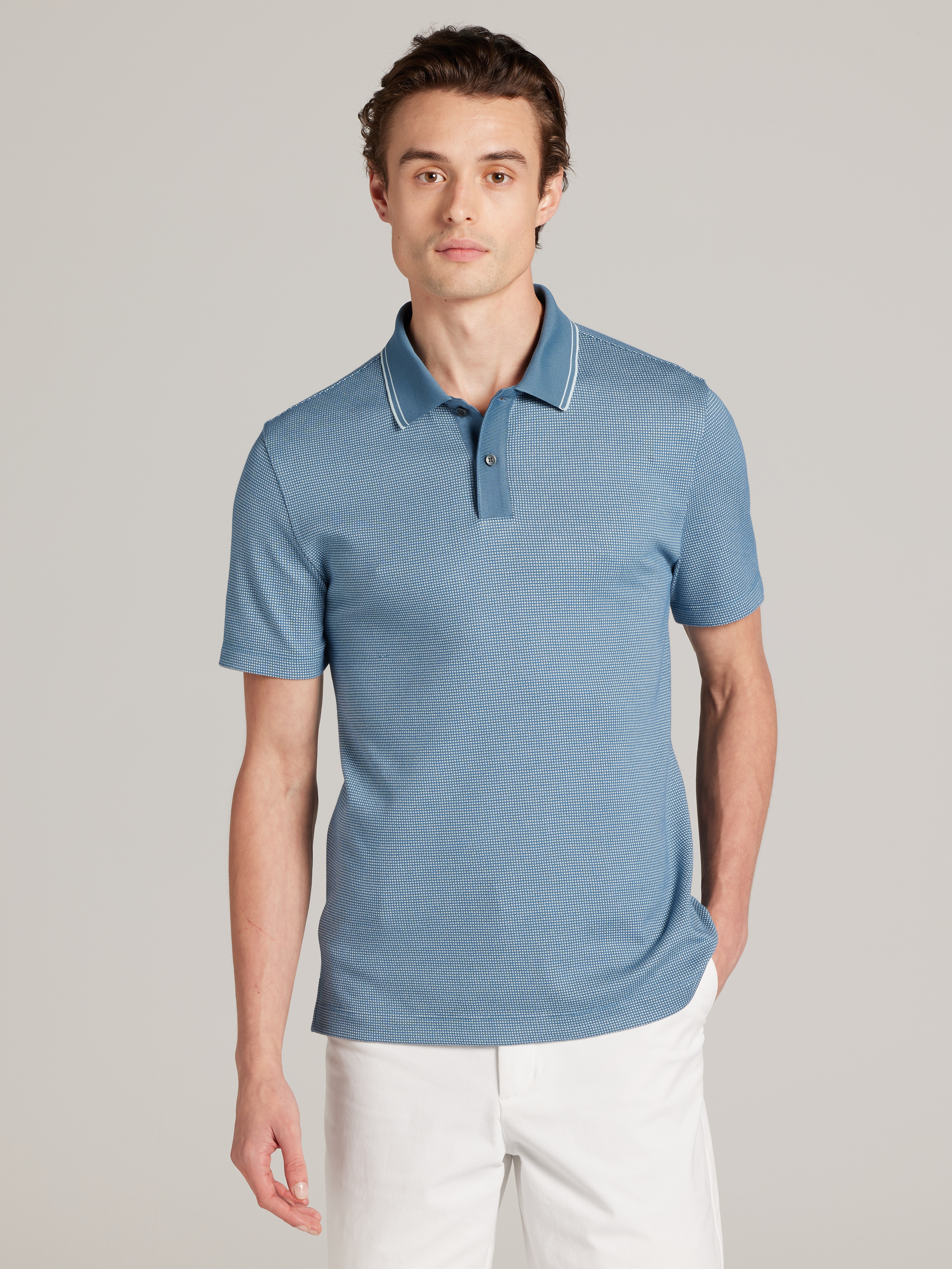 Awearness Kenneth Cole Grid Jacquard Polo, Oceanview - Blue | Polo