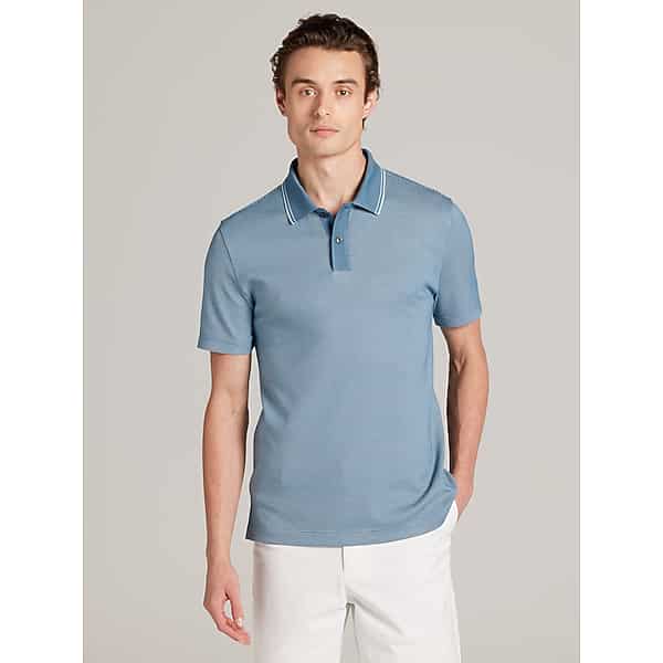 Awearness Kenneth Cole Big & Tall Men's Grid Jacquard Polo Oceanview - Size: 2X