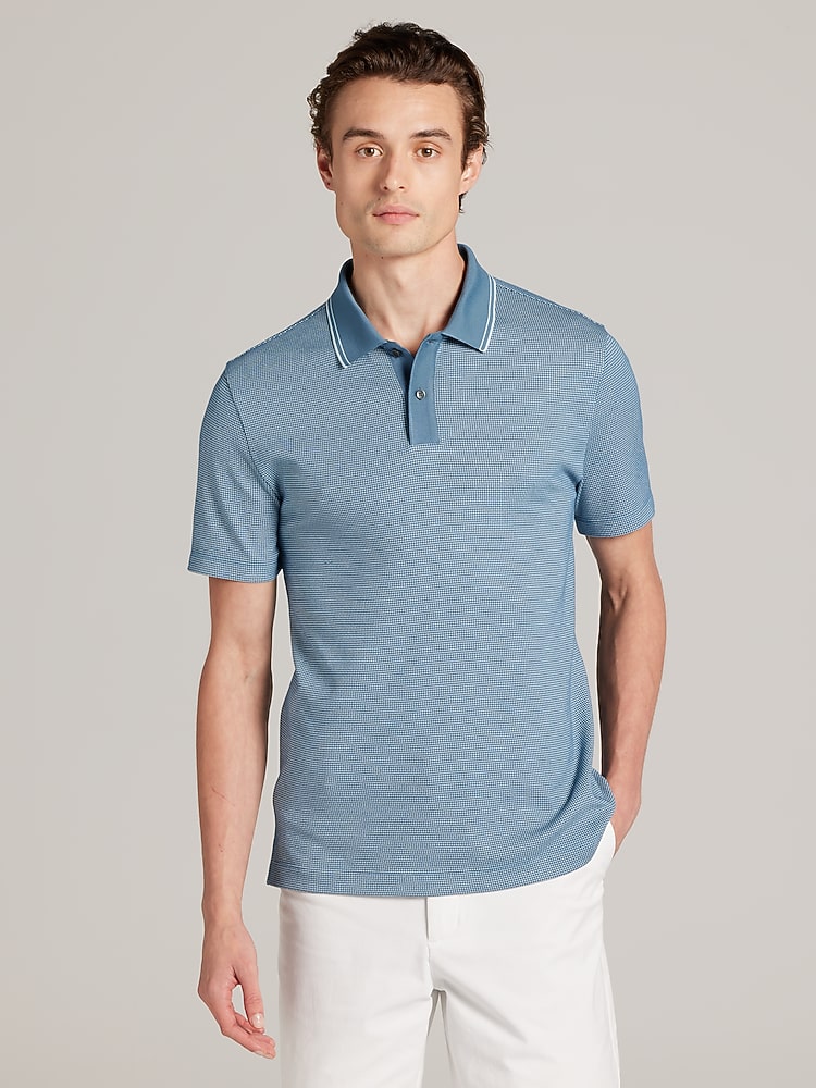 Awearness Kenneth Cole Grid Jacquard Polo, Oceanview - Blue | Polo