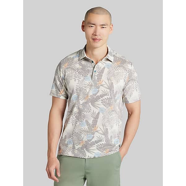Joseph Abboud Men's Modern Fit Tropical Print Resort Polo Cream - Size: Medium