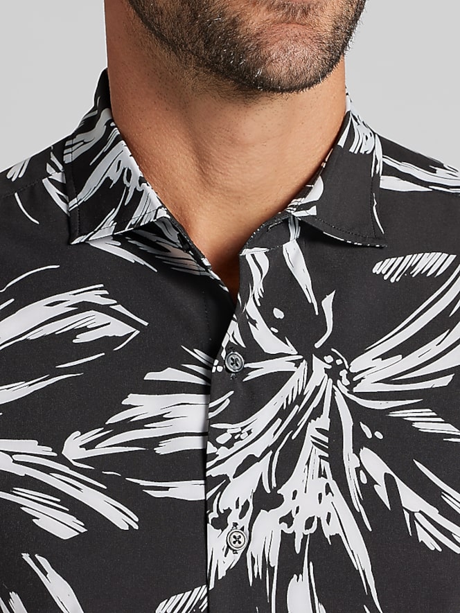Awearness Kenneth Cole CHILLFLEX 4-Way Stretch Short Sleeve Button Up Shirt, White/Black - Image 2 of 4