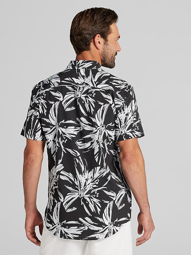 Awearness Kenneth Cole CHILLFLEX 4-Way Stretch Short Sleeve Button Up Shirt, White/Black - Image 4 of 4
