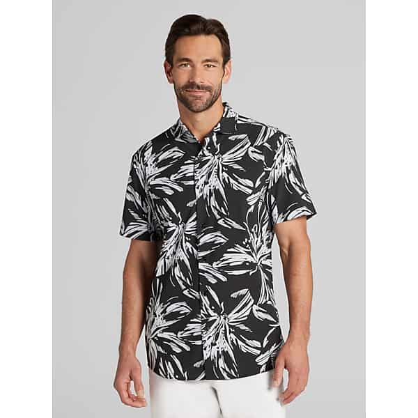 Awearness Kenneth Cole Big & Tall Men's CHILLFLEX 4-Way Stretch Short Sleeve Button Up Shirt White/Black - Size: 2XLT