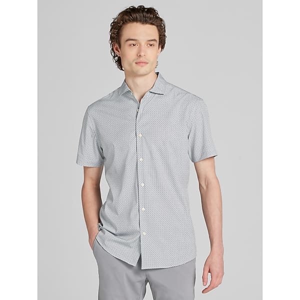 Awearness Kenneth Cole Men's CHILLFLEX 4-Way Stretch Short Sleeve Button Up Shirt Grey/Black - Size: Small