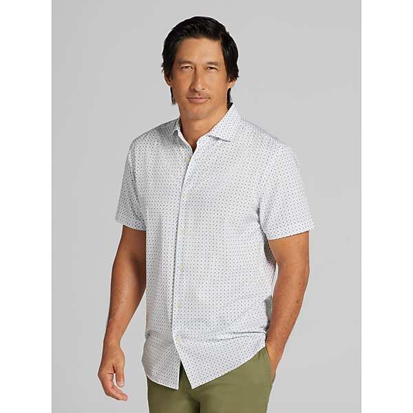 Awearness Kenneth Cole Big & Tall Men's CHILLFLEX 4-Way Stretch Short Sleeve Button Up Shirt White/Teal - Size: XXL
