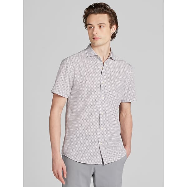 Awearness Kenneth Cole Big & Tall Men's CHILLFLEX 4-Way Stretch Short Sleeve Button Up Shirt Black/Red - Size: 4X