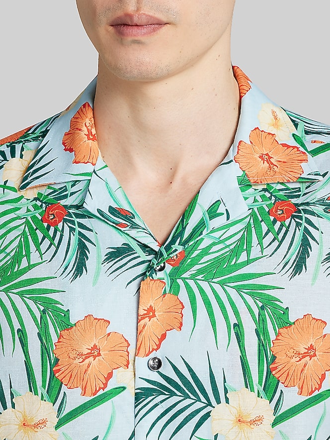 Joseph Abboud Modern Fit Tropical Hibiscus and Palm Camp Shirt