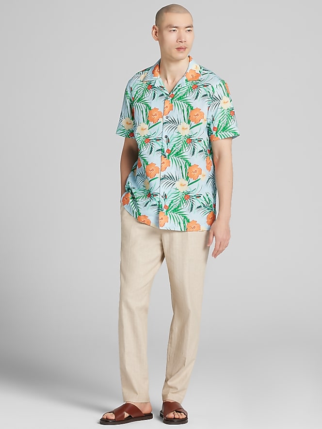 Joseph Abboud Modern Fit Tropical Hibiscus and Palm Camp Shirt