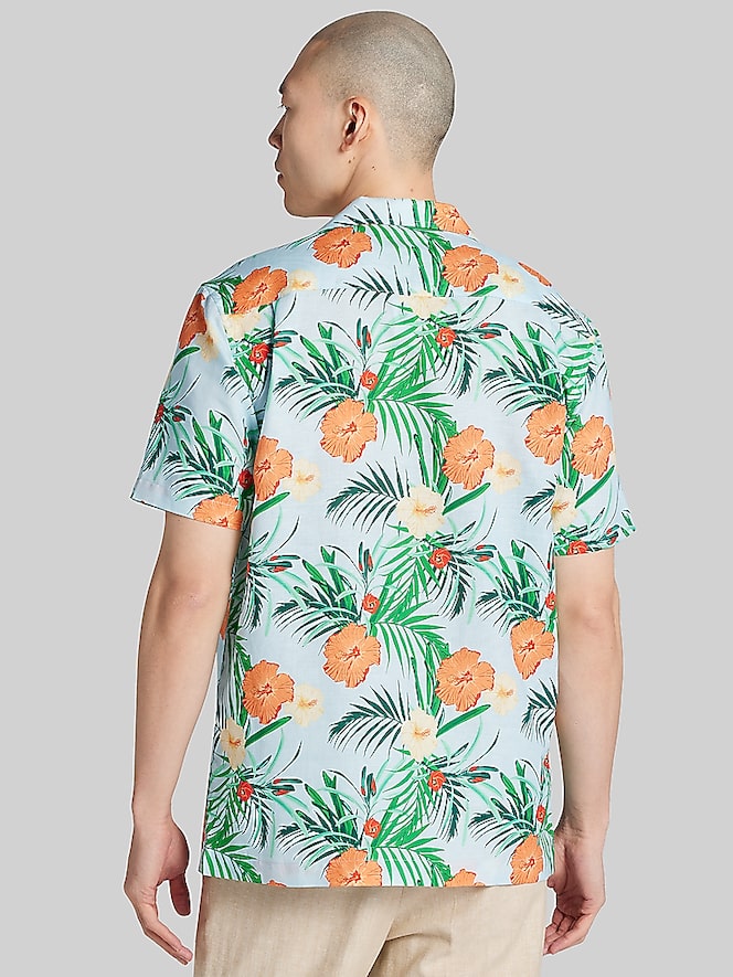 Joseph Abboud Modern Fit Tropical Hibiscus and Palm Camp Shirt