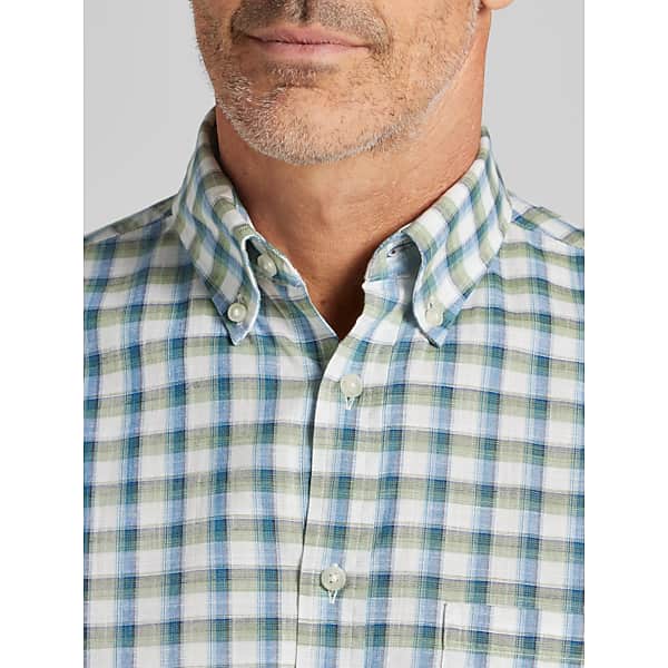 Joseph Abboud Men's Classic Fit Plaid Woven Button Up Shirt Blue/Green - Size: Medium