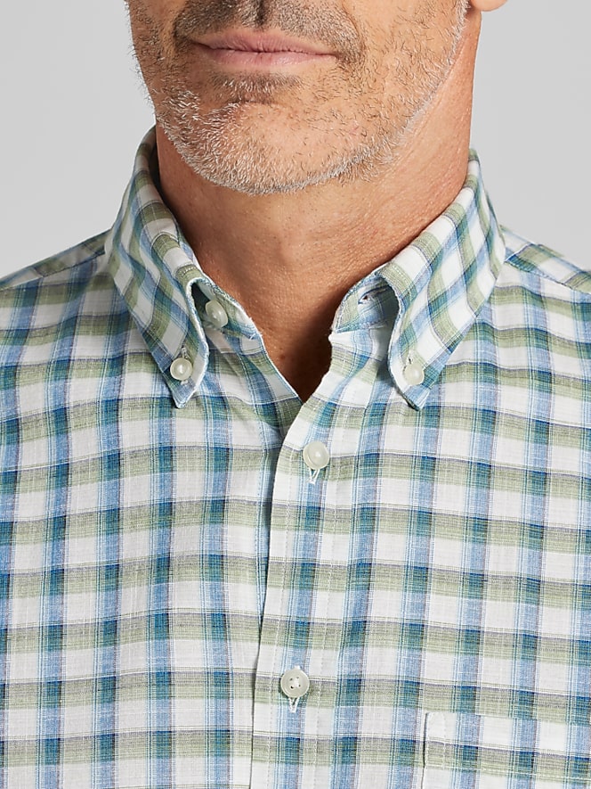 Joseph Abboud Classic Fit Plaid Woven Button Up Shirt